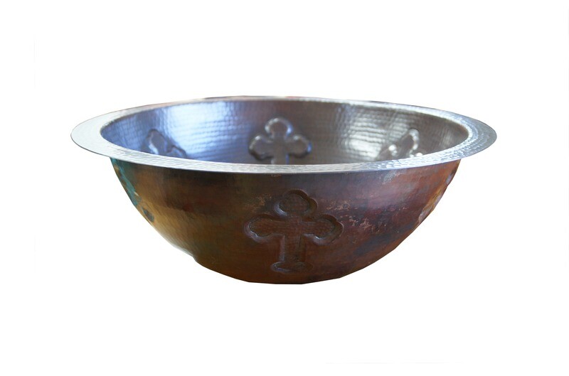 Round Copper Sink With Crosses