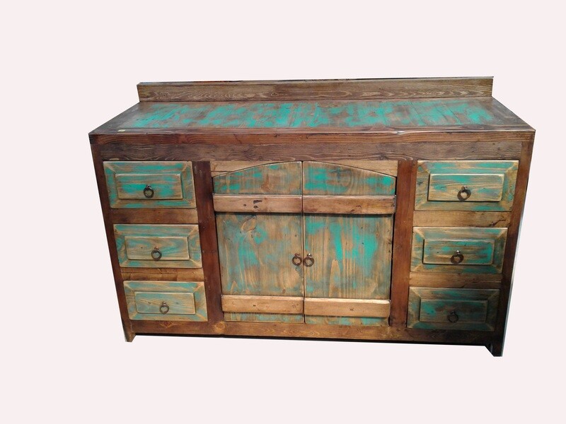 Crusaders Rustic Turquoise Bathroom Vanity