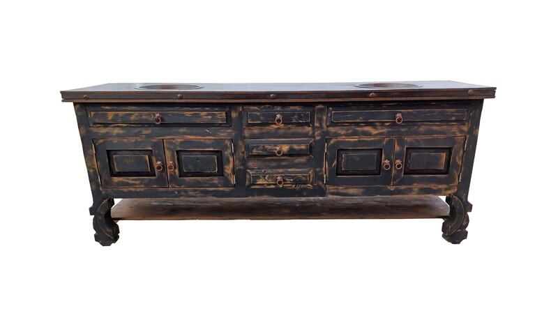 Dan Pio Rustic Black Bathroom Vanity With Copper Sinks