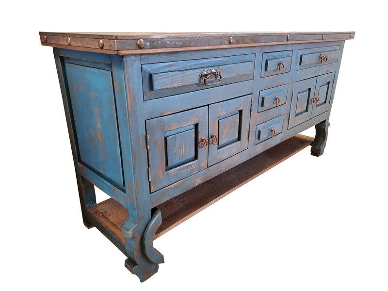Don Pio Rustic Blue Bathroom Vanity With Copper Sinks