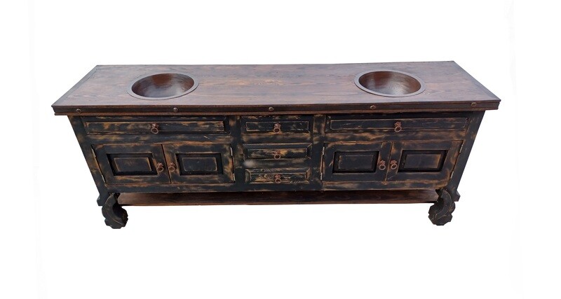 Don Pio Rustic Black Bathroom Vanity With Copper Sinks