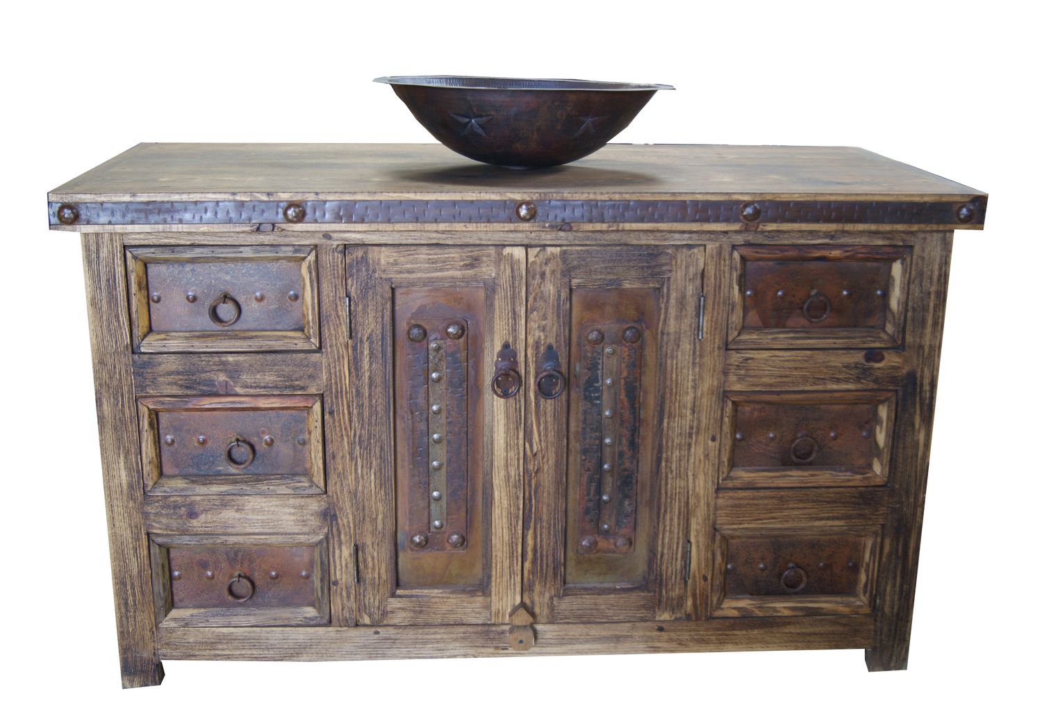 Euless Rustic Wire Brush Metal Panels Bathroom Vanity
