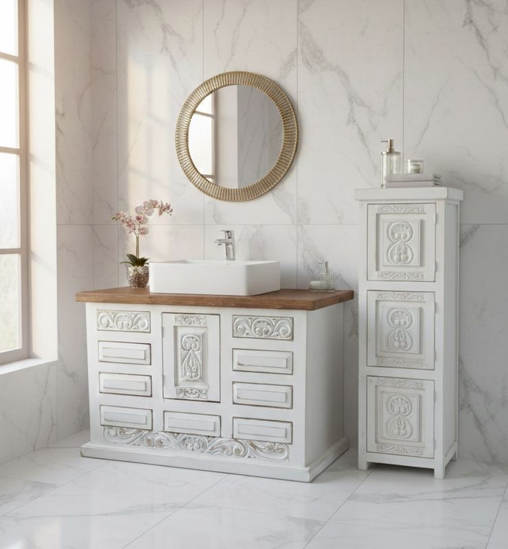 Shipwreck Rustic Carved Wood Vanity