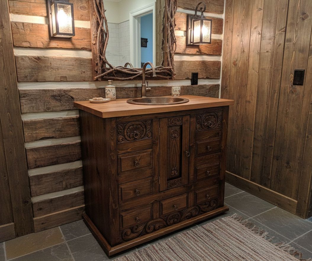 Shipwreck Carved Wood Bathroom Vanity