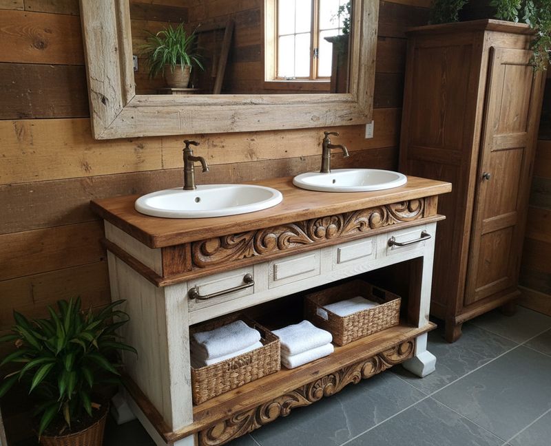 Shipwreck Open Shelf Carved Wood Bathroom Vanity