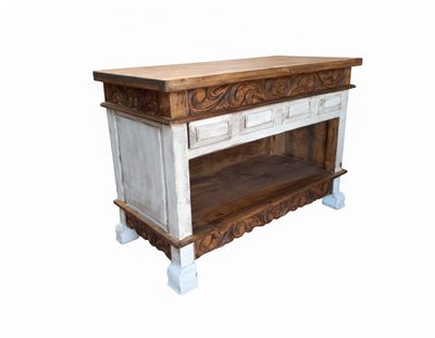 Shipwreck Open Shelf Carved Wood Bathroom Vanity