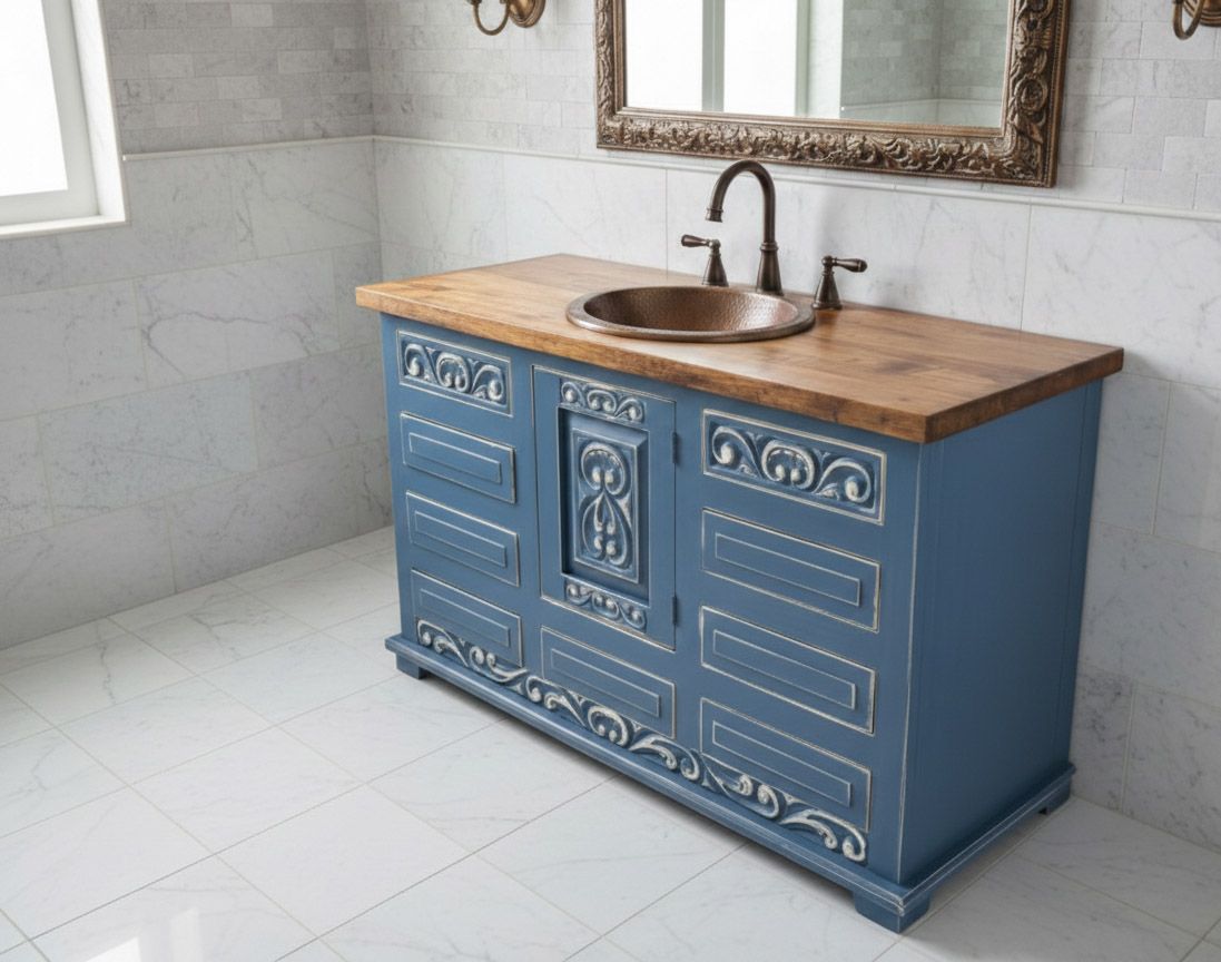 Shipwreck Carved Wood Bathroom Vanity