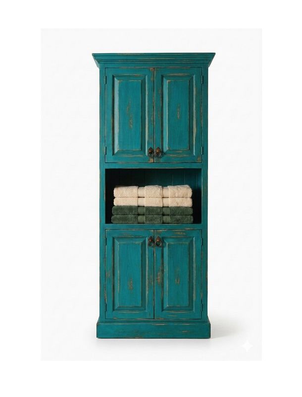 Abbot Turquoise Rustic Linen Cabinet