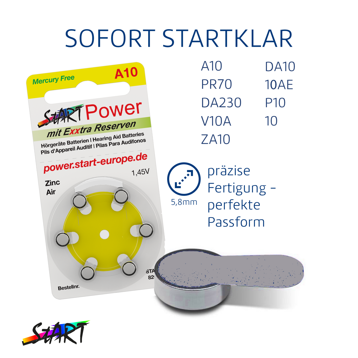 Typ A10 / PR70 - 60 Batterien Pack für Hörgeräte