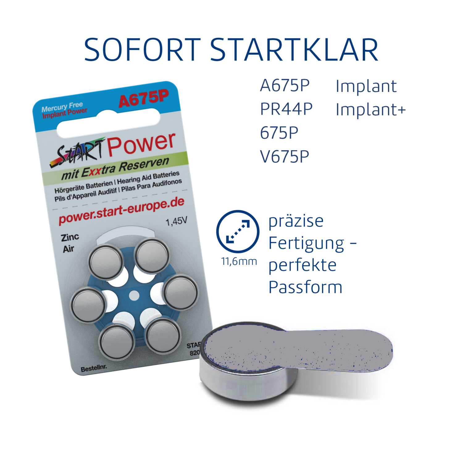 60 Batterien für CI Sprachprozessoren - Typ A675 P - 1.45V - 550mAh - PR44 P