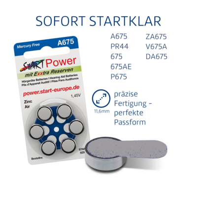 60 Batterien für Hörgeräte - Typ A675 - 1.45V - 550mAh - PR44