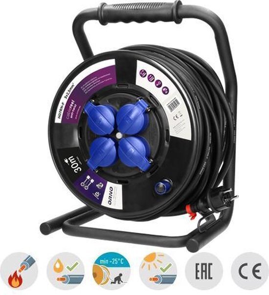 -30 Meter- Professionele - Kabelhaspel -  -4-voudige stopcontacten 3x2.5mm²