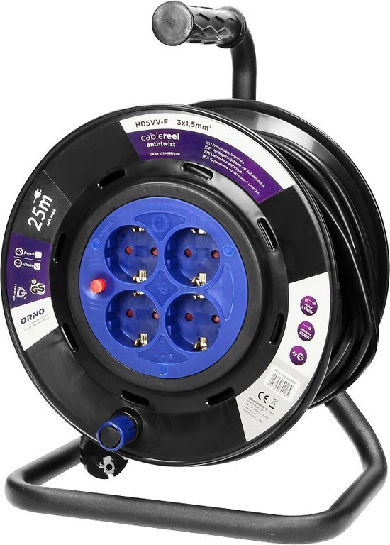 -25 Meter-  Kabelhaspel -  -4-voudige stopcontacten 3x1.5mm²