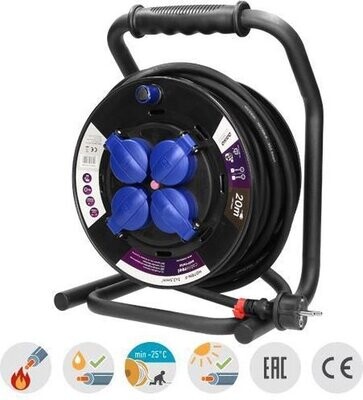 -20 Meter- Professionele - Kabelhaspel -  -4-voudige stopcontacten 3x2.5mm²