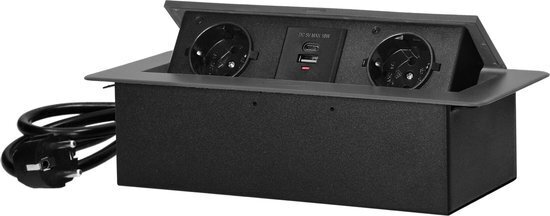 2 stopcontacten, 1xUSB-A 1xUSB-C  1.5 meter kabel Antraciet