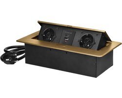 2 stopcontacten, 1xUSB-A 1xUSB-C  1.5 meter kabel   Messing