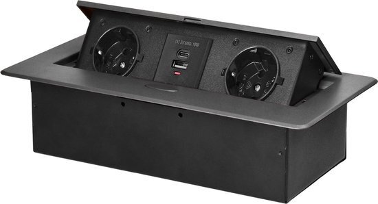 2 stopcontacten, 1xUSB-A 1xUSB-C  zonder kabel Antraciet