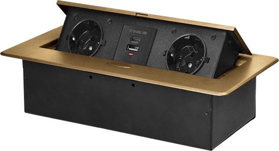 2 stopcontacten, 1xUSB-A 1xUSB-C  zonder kabel Messing