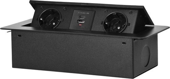 2 stopcontacten, 1xUSB-A 1xUSB-C  zonder kabel  Zwart