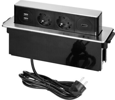 2 stopcontacten, 2 USB &amp; HDMI 2 meter kabel Zilver
