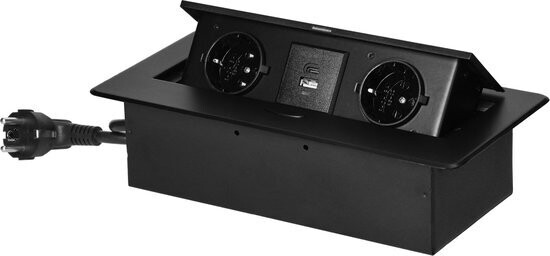 2 stopcontacten, 1xUSB-A 1xUSB-C  1.5 meter kabel  Zwart