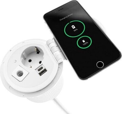 1 Stopcontact, USB (A enC) Qi-oplader 1.5 meter kabel Wit