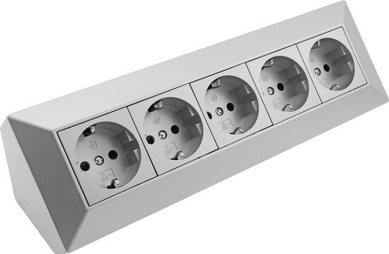 Hoek stekkerdoos bureau - Verdeelstekker met 5 stopcontacten - Stekkerblok zonder kabel - Verdeeldoos max. spanning 230 V, 16A - Zilver