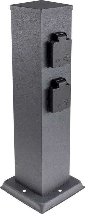 Buitenstopcontact paal met 4 zwarte stopcontacten - Tuinstopcontact 40 cm - 230V tot 3680 Watt