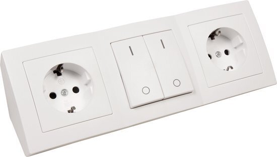 2 stopcontacten, 2x aan/uit schakelaar - 15 cm kabel  Wit