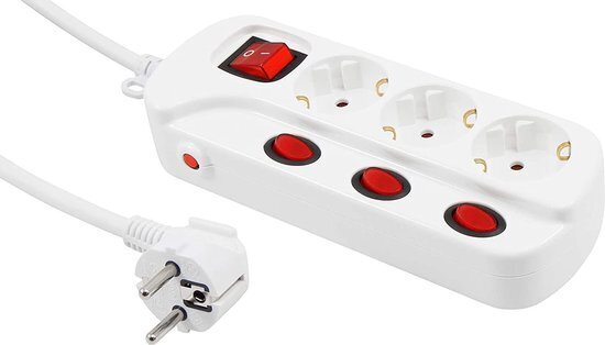 Multiswitch  3xStopcontacten overbelastings-beveiliging 1,5meter kabel