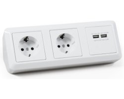 2 stopcontacten, 2x USB - 15 cm kabel - Wit