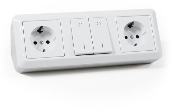 2 stopcontacten, 2x aan/uit schakelaar - 15 cm kabel Wit