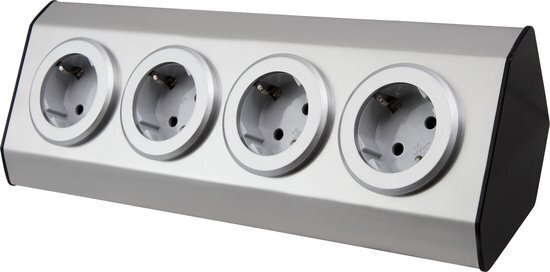 4 Stopcontacten, 1,5 meter kabel Zilver