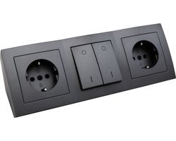 2 stopcontacten, 2x aan/uit schakelaar - 15 cm kabel Antraciet