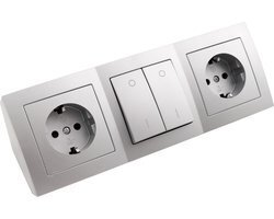 2 stopcontacten, 2x aan/uit schakelaar - 15 cm kabel Zilver