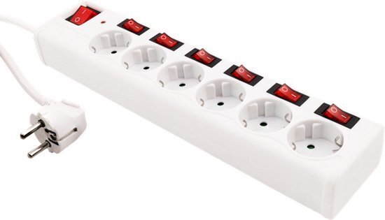 Multiswitch  6xStopcontacten overbelastings-beveiliging 1,5meter kabel