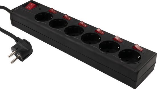 Multiswitch  6xStopcontacten overbelastings-beveiliging 1,5meter kabel