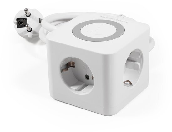 PowerCube 3xStopcontact 2xUSB-A 1xUSB-C Qi-lader -1,4Meter snoer