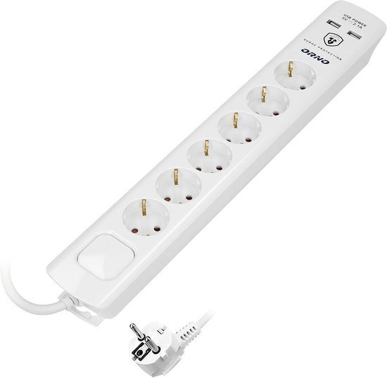 6x stopcontacten 2x USB-A Aan/uit-knop 3meter kabel