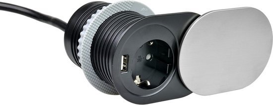 1 stopcontact, 1x USB schuifdeksel 1,9 meter kabel Zilver