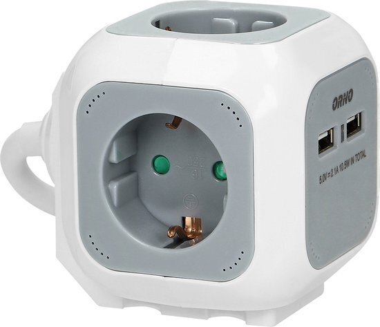 PowerCube 2xUSB-A 4xStopcontact 1,4 meter kabel