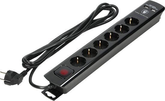 6x stopcontacten 2x USB-A Aan/uit-knop 3meter kabel