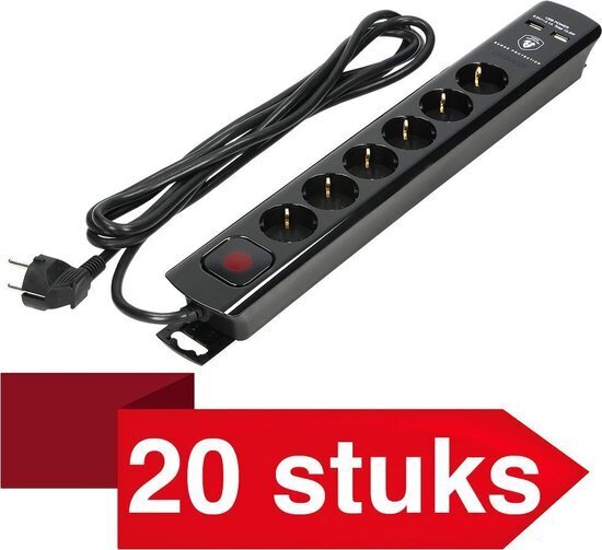 20 Stuks 6xStopcontacten 2x USB-A Aan/uit-knop 3meter kabel