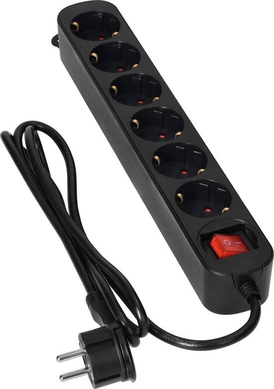 6x stopcontacten  Aan/uit-knop 1,5meter kabel Extra smal