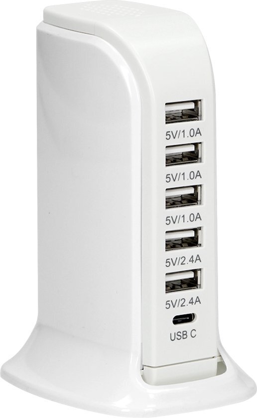 Multi USB-toren 5xUSB A 1xUSB C -1,5m kabel- Wit