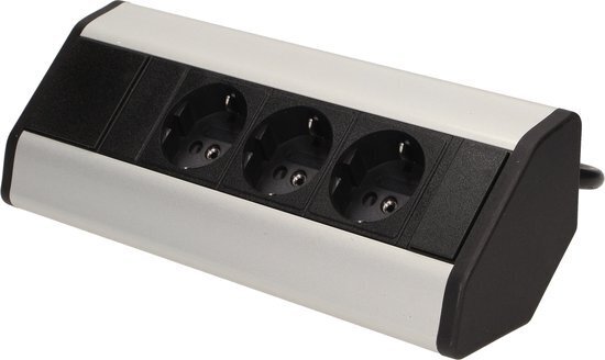 3 Stopcontacten, 1,8 Meter Kabel Zilver/Zwart