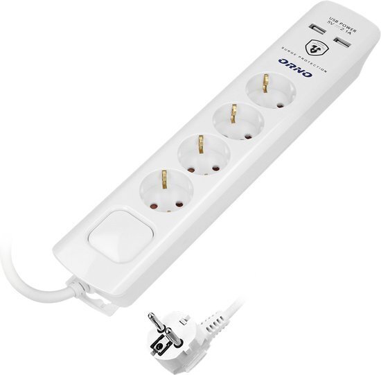 4x stopcontacten 2x USB-A Aan/uit-knop 3meter kabel
