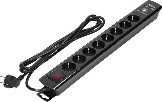 8x stopcontacten 2x USB-A Aan/uit-knop 3meter kabel
