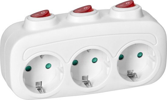 3x Schuko  -Randaarde- 3xAan/uit Knop
