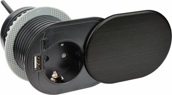 1 stopcontact, 1x USB schuifdeksel 1,9 meter kabel Zwart